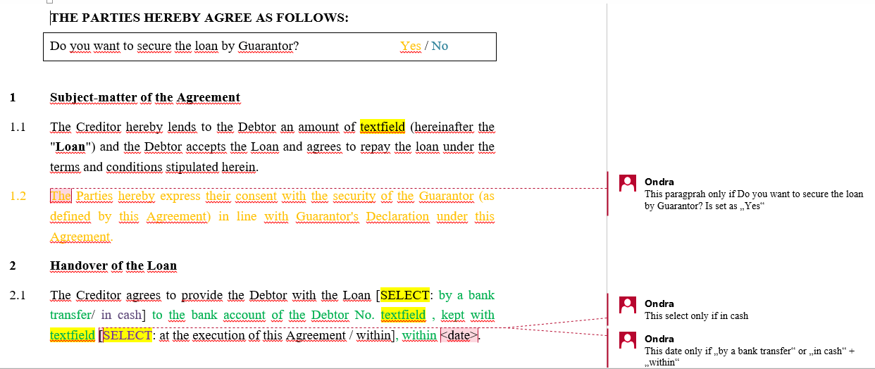 Document Automation STEP 2: Incorporate logical dependencies (conditions) into your Legito templates