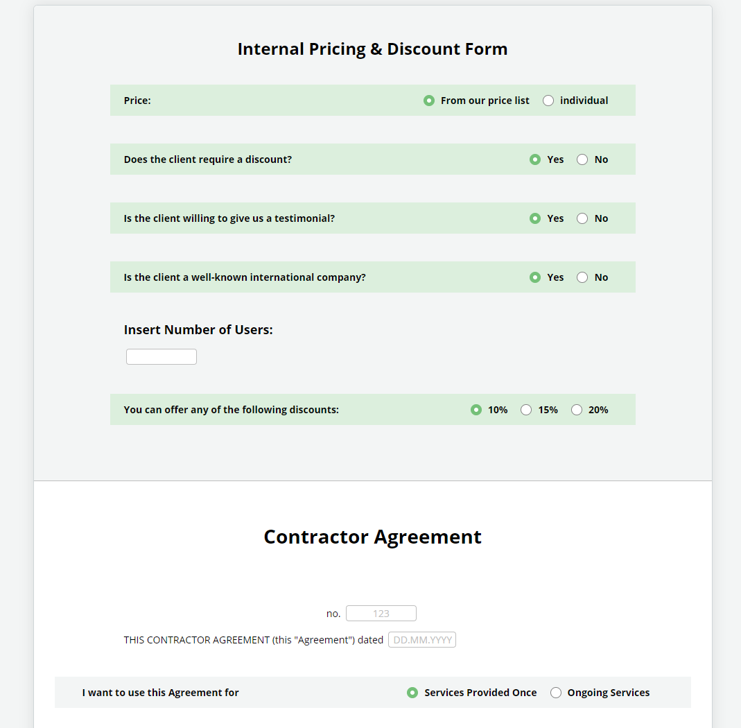 Legito Release - Example of an internal form