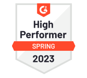 Image: G2 Spring 2023 High Performer badge, a trusted alternative to HotDocs, symbolizing top-rated document automation solutions on the G2 platform.